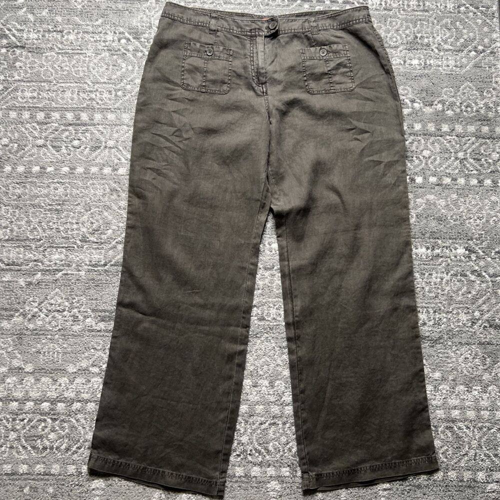 Tommy Bahama Relax Two Palms High Rise Linen Wide Leg Pants Size 16 Charcoal NWT